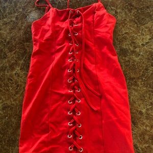 Red mini dress lace up style